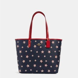 Coach Navy & Red Star Reversible City Tote white blue holiday 4th of July